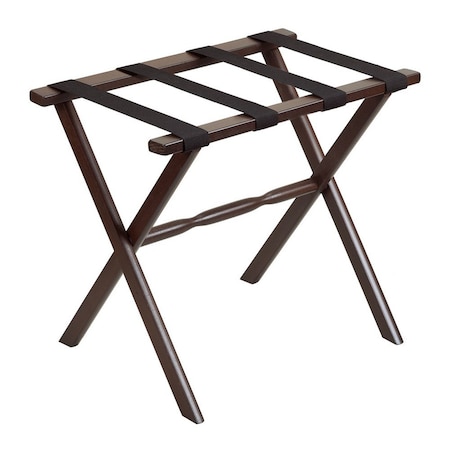 Homeroots Hotel Dark Walnut Finish Wood Folding Luggage Rack With Black Straps 383081