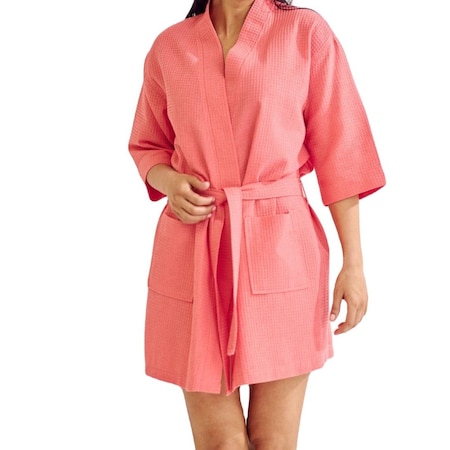 Towelsoft Women's Short Waffle Kimono Peach Pink Bathrobe One Size WM-Wfl-Km-Shrt-Rbs-PCHPNK-OS