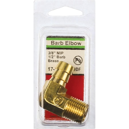 Westlake Pipe & Fittings 3/8'' MPTx1/2'' Hose Barbed 90 Deg. Brass Elbow, 1/4 Bend 17-7915