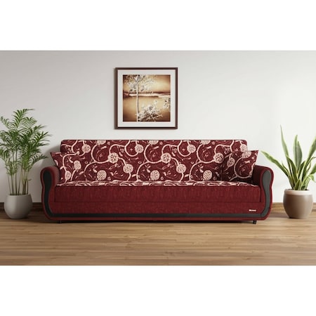 Homeroots 90" Burgundy Chenille Convertible Futon Sleeper Sofa And Toss Pillows With Storage 607130