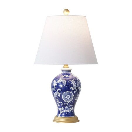 Jonathan Y Grace 24" French Country Cottage Ceramic/Iron Floral Urn LED Table Lamp, Navy/White JYL3009E