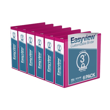 Davis Group Easyview Premium, Round Ring, Customizable, View Binder, (Pink, 3"), PK6 8414-43-06