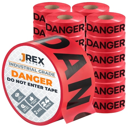 Jrex Safety Danger Do Not Enter Tape Roll - 1000 Ft x 3 Inch Wide Each - Red, 24PK PDDNT-JR-24PK