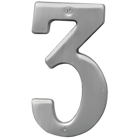 Hy-Ko Prestige Series House Number, Character: 3, 5 in H Character, Nickel Character, Brass BR-51SN/3