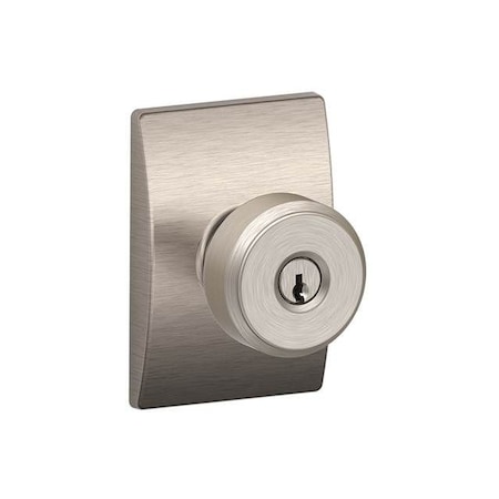 Schlage Residential Bowery Knob with Century Rose Keyed Entry Lock C Keyway with 16211 Latch and 10063 Strike Satin F51ABWE619CEN