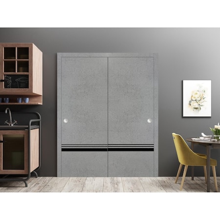 Sartodoors Sliding Closet Bypass Doors, Planum 0012 Concrete and Aluminum Strips, Sturdy Rails Moldings Trims PLANUM0012DBD-BTN-60