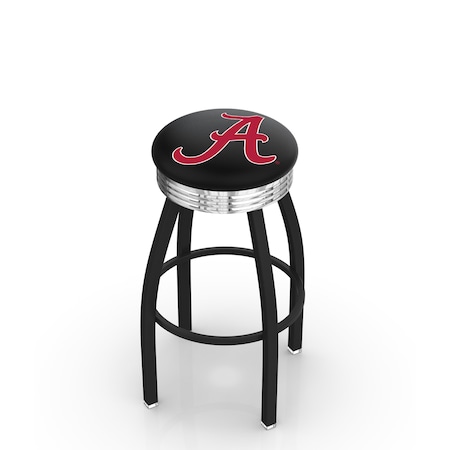 Holland Bar Stool Co 25" Blk Wrinkle Alabama Swivel Bar Stool, Chrome Ring L8B3C25AL-A