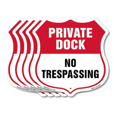 Signmission Private Dock Shield Sign No Trespassing, 12 inch X 12 inch, Aluminum Metal Sign, 5PK SHI-A-5Pack-12-434