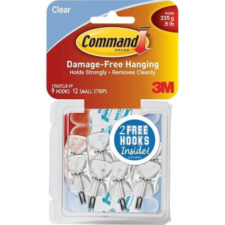 Command Wire Hook, 05 lb, 9Hook, Plastic, Clear 17067CLR-VP