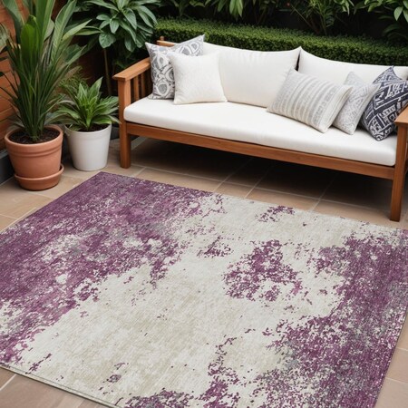 Homeroots 10' X 14' Eggplant Gray And Ivory Abstract Washable Indoor Outdoor Area Rug 599483
