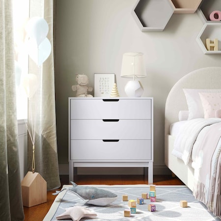 Flash Furniture Dallas Wooden 3-Drawer Dresser for Bedroom, Chest of Drawers for Kids in White MG-9007-1-3C-WH-GG