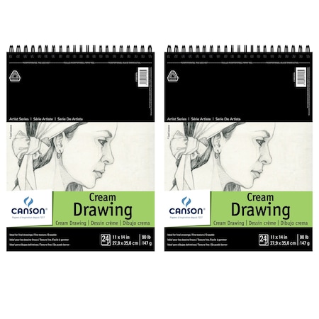 Canson Artist Series Drawing Pad, Cream Tone, Top Wire Binding, 24 Sheet, 11x14 inch, 2PK C100510974