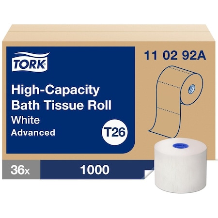 Tork Tork High-Capacity Toilet Paper Roll White T26, Advanced, 2-Ply, 36 x 1000 sheets, 110292A, PK36 110292A