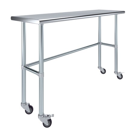 Amgood 18in D x 60in L Stainless Steel Open Base Table, 3in Casters AMG WT-1860-RCB-WHEELS-Z
