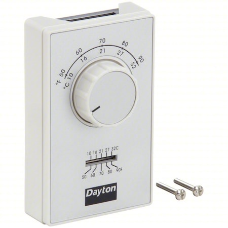 Dayton Line Voltage Mechanical Thermostat For Wall, 50 to 90 Degree Analog Dial, Heat Only, White 4PU49C