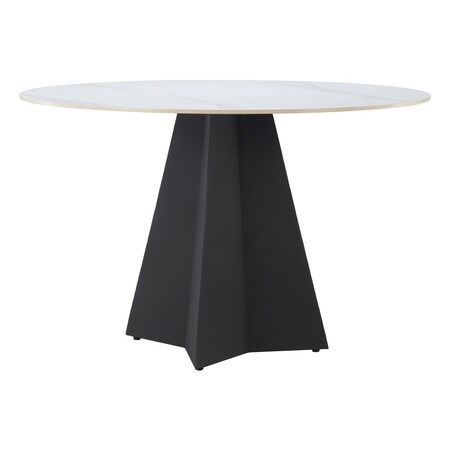Homeroots 48" White and Black Sintered Stone and Steel Pedestal Base Round Dining Table 572234
