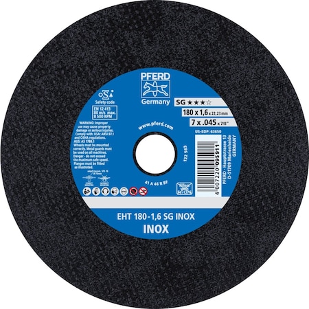 Pferd Cut-Off Wheel, Type 1, 7 in Dia, 0.045 in Thick, 7/8 in Arbor Hole Size, Aluminum Oxide 63650