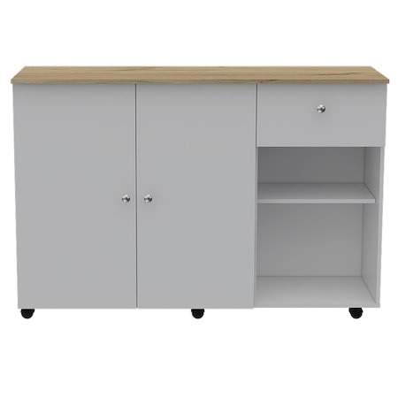 Homeroots White and Natural 54in Rolling Kitchen Island With Storage 477893