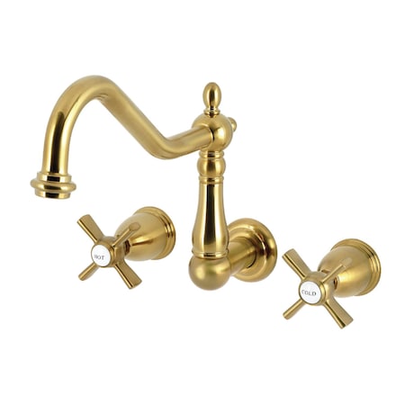 Kingston Brass Two-Handle Wall Mount Tub Faucet, Brushed Brass KS1027ZX