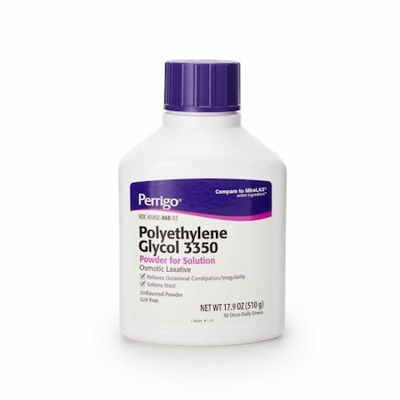 Perrigo Polyethylene Glycol 3350 PEG 3350 17 Gram / Dose Powder for Solution Bottle 17.9 oz. 45802086803
