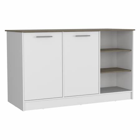 Homeroots White and Brown 59in Kitchen Island With Storage 477875