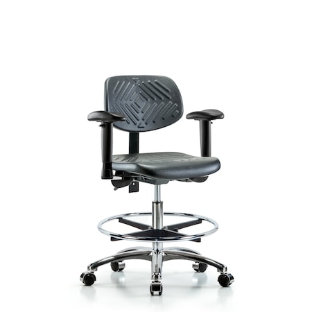 Blue Ridge Ergonomics Chair, Poly, Med Bench, Chr Tilt AA CF Cas, 6-Way Adjustable, 19-1/2" to 27-1/2" Height, Black; Blue BR-PMBCH-CR-T1-A1-CF-CC