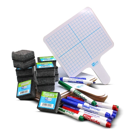 Flipside Rectangular Graph Double Sided Dry Erase Answer Paddle + Colored Markers + Erasers - Class Pack 12 19125