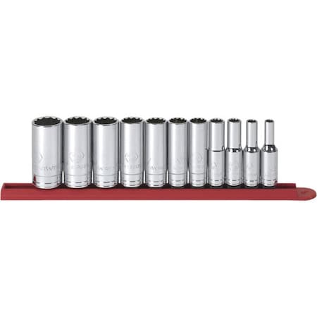 Gearwrench Socket Set, Deep, SAE, 12 pt, 3/8"Dr, 11 pcs 80563