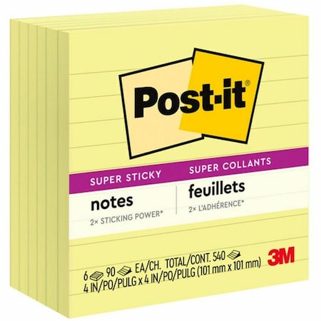 Post-It Super Sticky Notes, 4x4 In., Yellow, PK6 675-6SSCY
