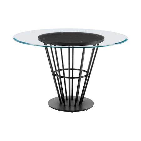 Homeroots 48" Clear And Black Glass And Iron Pedestal Base Round Top Dining Table 569436