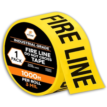 Xpose Safety Fire Line Do Not Cross Tape Roll, 3 Mil, 3 Inch Wide x 1000 Feet, Yellow w/Black Letters PFLT-3M-1-X