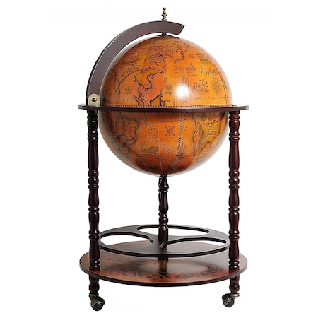 Homeroots 22in Brown Solid Wood Round Rolling Bar Cart 364350