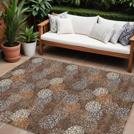 Homeroots 10' X 14' Brown Gray And Ivory Polka Dot Washable Indoor Outdoor Area Rug 594243