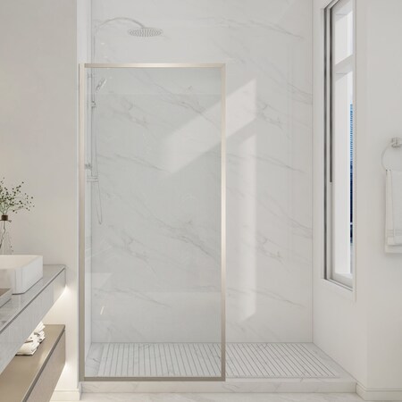 Anzzi Welle 74x34in Framed Fixed Shower Screen Door, Brushed Nickel with 5/16in 8mm Tempered Clear Glass SD-AZ22-01BN