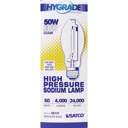 Satco 50W Clear ED17 Medium High-Pressure Sodium High-Intensity Light Bulb S3131