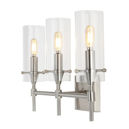 Jonathan Y Cato 21.25" 3-Light Modern Minimalist Iron/Glass LED Vanity, Nickel/Clear JYL7807B