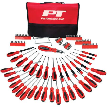 Perform Tool Screwdriver Star/ Slotted/ Phillips/ Hex/ Square; Chrome Vanadium Steel; Red Handle W1721