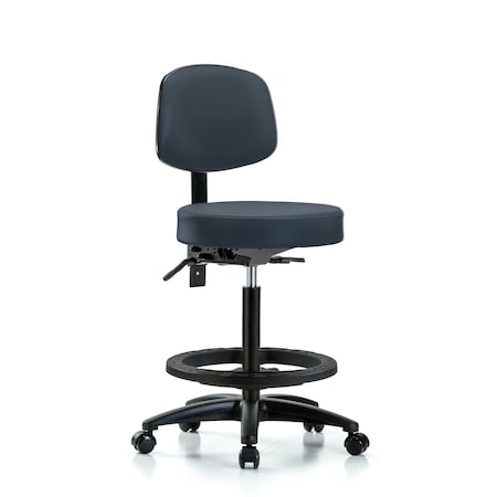 Blue Ridge Ergonomics Bench Stool, Hi, Vinyl, Bk, BF, Casters, Nav BR-VHBST-RG-T0-BF-RC-8582