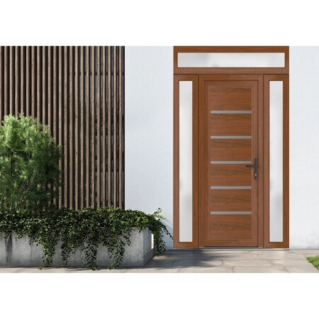 Vdomdoors Front Exterior Prehung Metal-Plastic Door, Manux 8415 Walnut, 2 Side and Top Sidelite Transom, Offi MANUX8415EXD-WLN-W16+32+16xH80+14-LH
