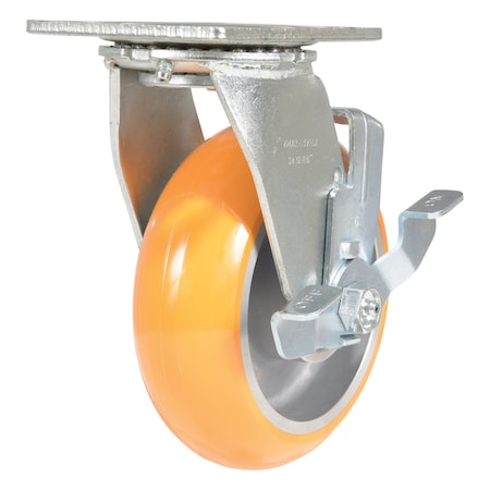 Vestil Polyurethane Swivel With Brake Caster 6 In. Diameter x 2 In. Width 1.25K Butterscotch/Silver CST-F34-6X2SI-SWB