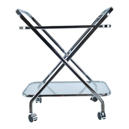 Homeroots 26in Silver Metal and Glass Rolling Bar Cart 364168