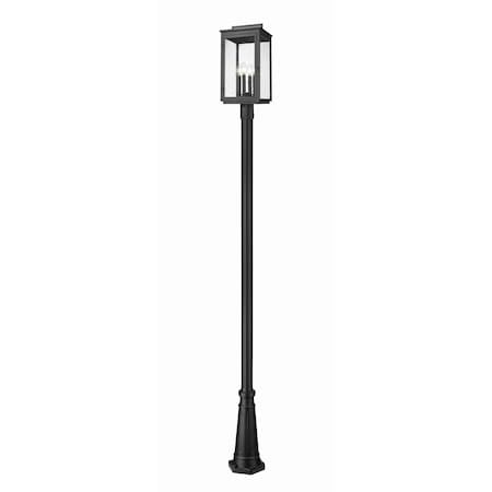 Z-Lite Hartwell 4-Light Outdoor Post Mounted Fixture, 10 in W x 116.75 H, Sand Black 5019PHBR-519P-BK
