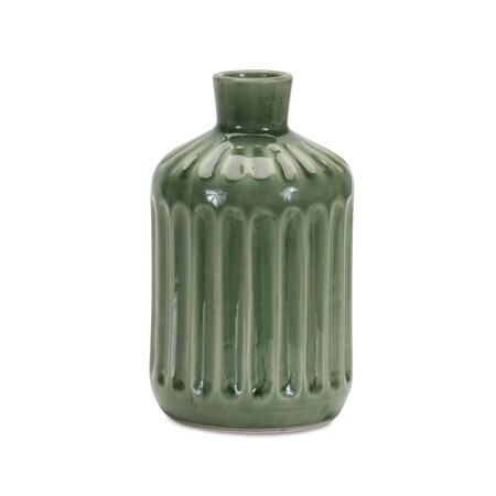 Homeroots 7" Green Terracotta Striped Bud Table Vase 516246