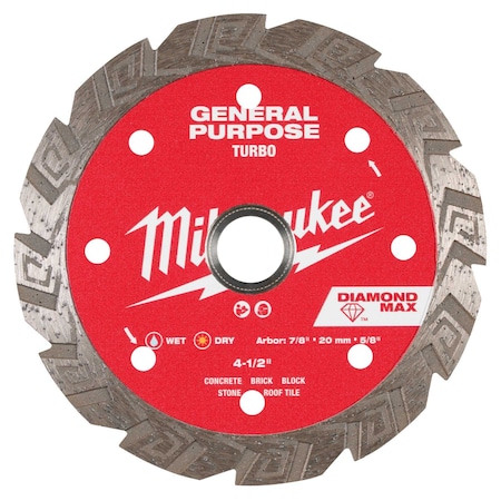 Milwaukee Tool 4-1/2" DIAMOND MAX Turbo, General Purpose Diamond Blade 49-93-9104