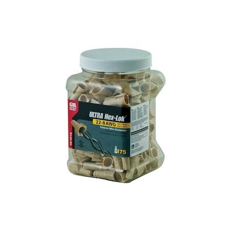 Gb Hex-Lok Wire Connector, 8 to 22 AWG, Copper Contact, Thermoplastic Housing, Tan, 175PK 16-1H1N