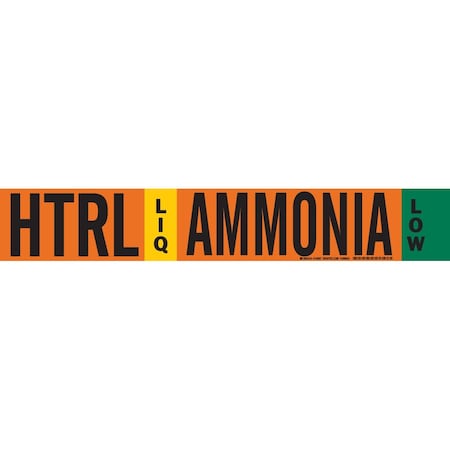 Brady HTRL LIQ AMMONIA LOW Pipe Marker, 2.25in H x 14in W, Fits Pipes 2.5in Dia. Thru 7.875in Dia. 145857