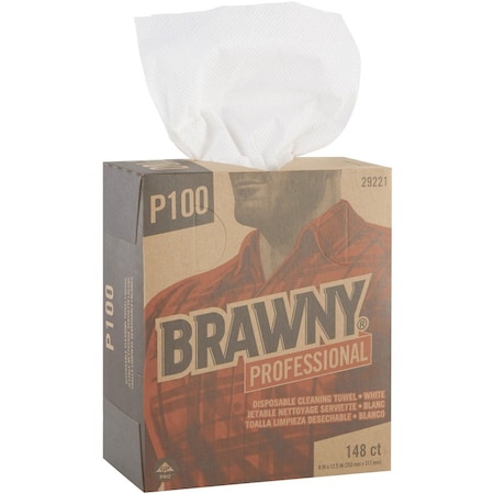 Brawny Light Duty Paper Wipers, 2-Ply, 8 x 12.5, White, 148 Wipers, 20PK 29221