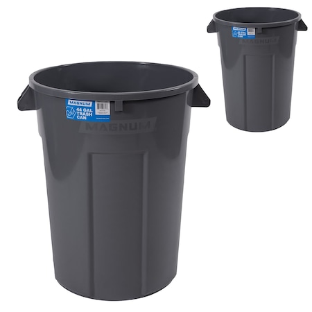 Magnum Tool Gray 44 Gallon Trash Can, Construction Grade, Heavy Duty Plastic (2 Pack) CMTC-C000-44G02