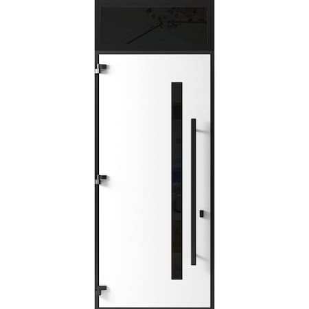 Vdomdoors Front Exterior Prehung Steel Door Ronex0144 Grey 96 Transom Window Sidelite Entry Metal Modern RONEX0144EXD-GRE-W36xH96+16-RH-I