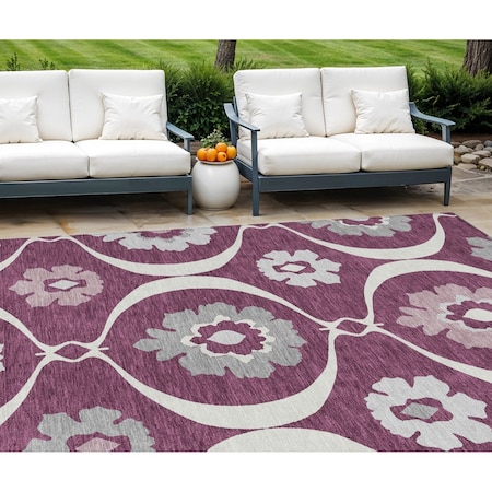 Homeroots 8' X 10' Eggplant Ivory And Gray Medallion Washable Indoor Outdoor Area Rug 589605